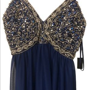 My Michelle Blue Jeweled & Beaded Gown Dress Fully Lined